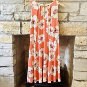 Ivanka Trump Coral Pink White Gray Floral, Size M, Sleeveless, Keyhole, Princess